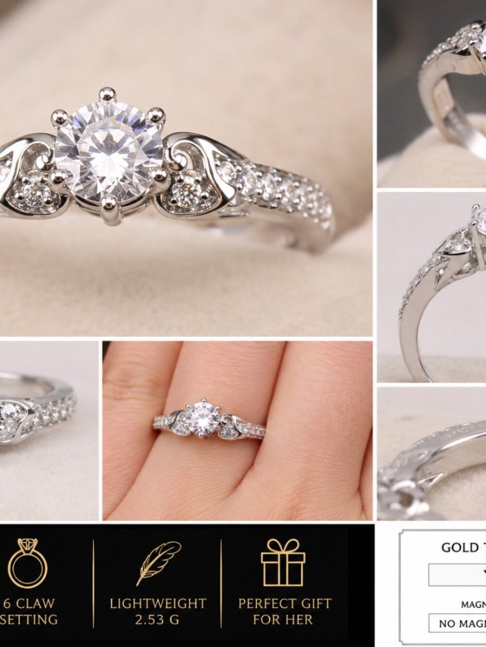 Ring-09-WGT-6-Brand New Elegant White Gold Tone Bridal Ring with CZ Stones